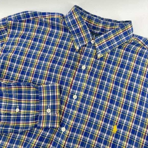 Ralph Lauren Button Down Shirt Mens XLT Blue Plaid Classic Fit Long Sleeve Tall - Picture 1 of 8